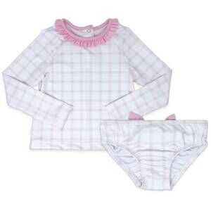 NEW LULLABY SET girls rash guard set in wilmington pink windowpane